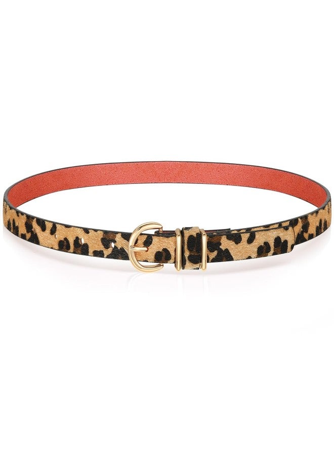 VONMELLI Womens Skinny Leather Belt Thin Waist Leopard Belts for Women Fashion Dress Jeans with Gold Buckle, M - Image 1